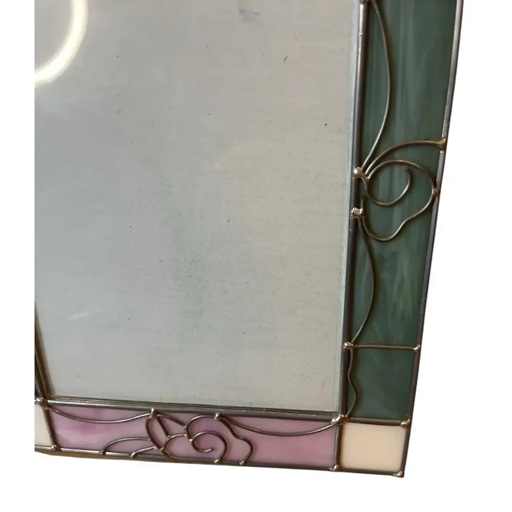 Stained Glass Photo Frame 5x7” Leaded Glass Pink Green White Floral